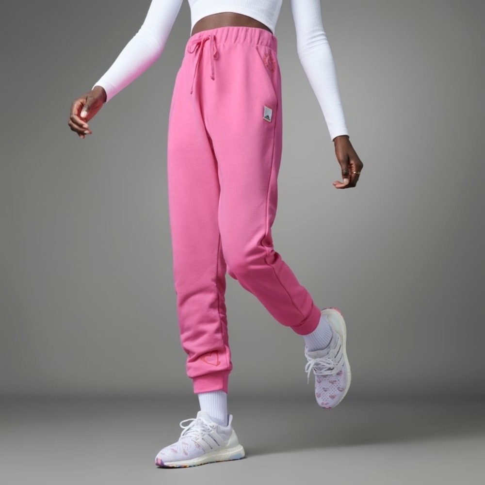 Adidas Joggers Women Large Be Your Own Hero Pink Heart EUC
